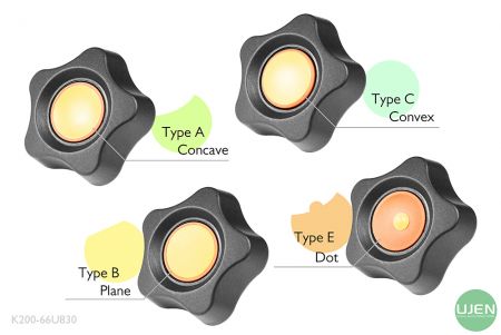 Patru forme diferite (concav, plan, convex și punct) cu butoane modelate