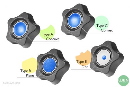 Patru forme diferite (concav, plan, convex și punct) cu butoane modelate