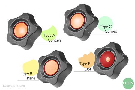 Cuatro formas diferentes (cóncava, plana, convexa y punto) con pomos moldeados