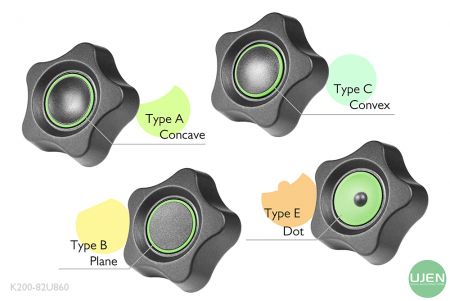 Quatre formes différentes (concave, plane, convexe et point) avec des boutons en forme