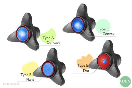 Cuatro formas diferentes (cóncava, plana, convexa y punto) con botones moldeados