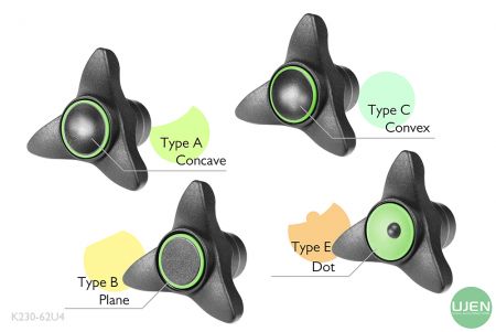 Quatre formes différentes (concave, plane, convexe et point) avec des boutons en forme