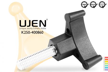 Triangle Thumb Knob, M8 x 60mm, Quick-fasten, Chamfered End, D40 - Triangle knob M8x60mm Quick-Lock chamfered screw Diameter40