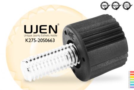 Perilla de pulgar estriada, M6 x 63mm, Fijación rápida, D20 - Perilla estriada M6x63mm Cierre rápido Diámetro 20