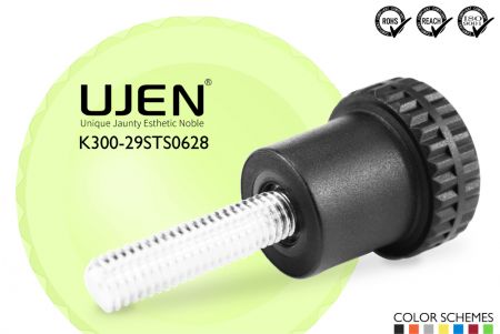 Pomo de plástico estriado con tornillo de acero inoxidable, M6 x 28mm, D29 - Pomo estriado M6x28mm de acero inoxidable Diámetro 29