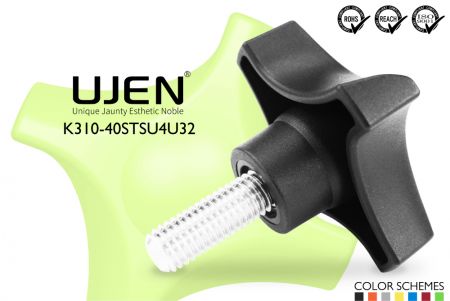 Bouton en plastique croisé avec boulon en acier inoxydable, 1/4 x 2, D40