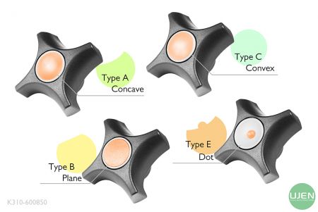 Four different shapes (concave, plane, convex and dot) with shaped knobs