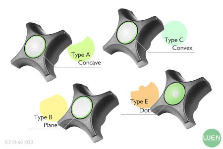 Four different shapes (concave, plane, convex and dot) with shaped knobs