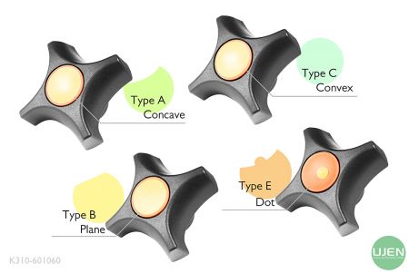 Four different shapes (concave, plane, convex and dot) with shaped knobs