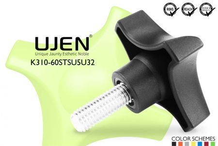 クロスプラスチックノブ ステンレス鋼ボルト、5/16 x 2、D60 - クロスノブ 5/16x2 インox鋼 直径60