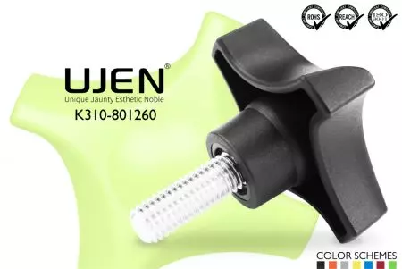 クロスハンドノブネジ、M12 x 60mm、面取り端、D80 - クロスノブ M12x60mm 面取りネジ 直径80