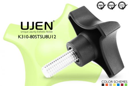 クロスプラスチックノブ ステンレススチールボルト、1/2 x 3/4、D80 - クロスノブ 1/2x3/4 インoxスチール 直径80