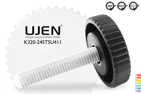 ノブフラットプラスチックノブ ステンレススチールネジ、1/4 x 11mm、D24 - ノブ 1/4x11mm イノックススチール 直径24のノブ