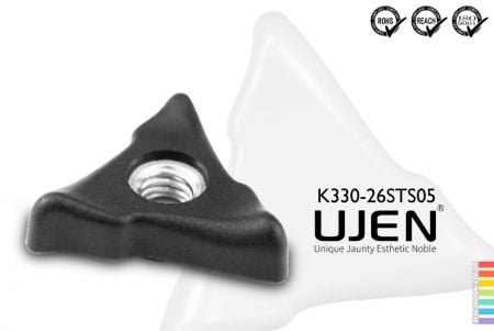 Bouton plat en plastique triangle avec écrou en acier inoxydable, M5, D26 - Triangle bouton M5 en acier inoxydable Diamètre 26