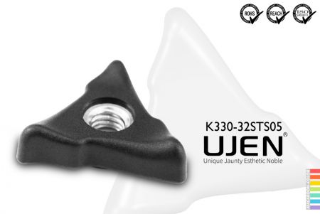 Perilla plana triangular de plástico con tuerca de acero inoxidable, M5, D32 - Perilla triangular M5 de acero inoxidable, diámetro 32