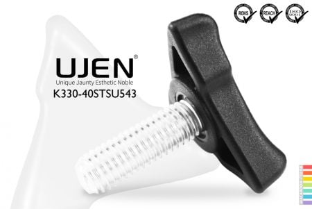 三角フラットプラスチックノブ ステンレス鋼ネジ付き、5/16 x 43mm、D40 - 三角ノブ 5/16x43mm ステンレス鋼 直径40