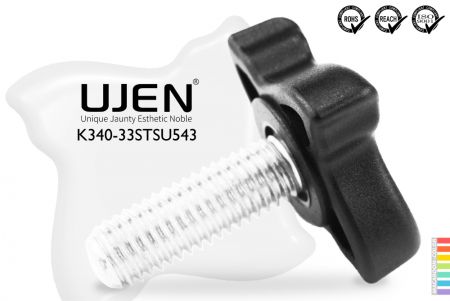 クロスフラットプラスチックノブ ステンレス鋼ネジ 5/16 x 43mm D33 - スターノブ 5/16x43mm ステンレス鋼 直径33