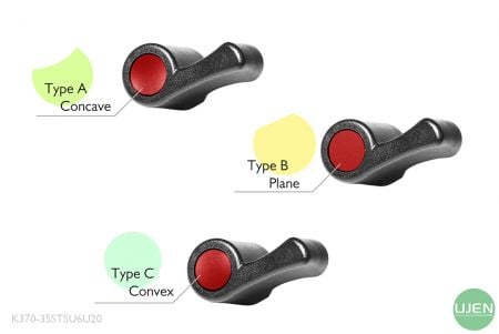 Tres formas diferentes (cóncava, plana y convexa) con perillas moldeadas