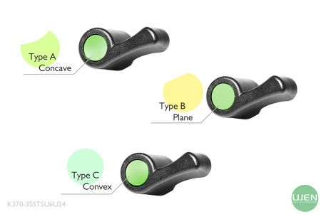 旋鈕上端內圓有三種不同的形狀(凹、平、凸)供選配