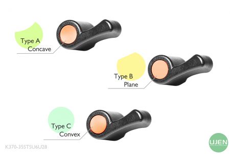 旋鈕上端內圓有三種不同的形狀(凹、平、凸)供選配