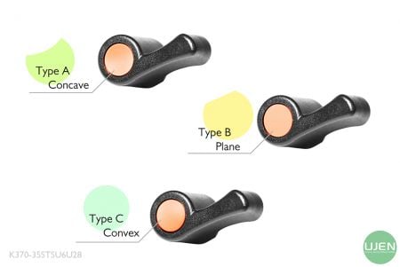 Three different shapes (concave, plane and convex) with shaped knobs