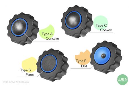 Four different shapes (concave, plane, convex and dot) with shaped knobs
