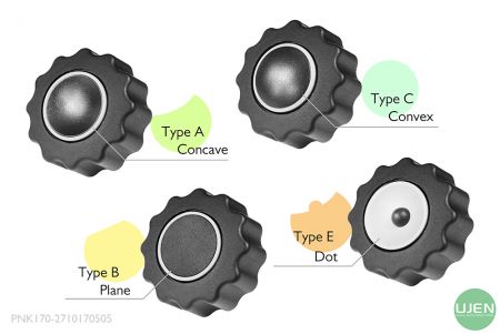 Four different shapes (concave, plane, convex and dot) with shaped knobs