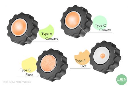 Quatre formes différentes (concave, plane, convexe et point) avec des boutons de forme