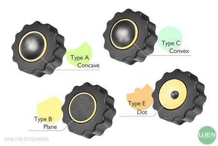 Four different shapes (concave, plane, convex and dot) with shaped knobs