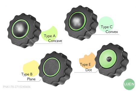 Four different shapes (concave, plane, convex and dot) with shaped knobs