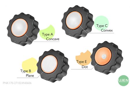 旋鈕頂端圓環有四種不同的形狀(凹、平、凸、點)供選配