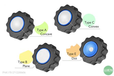 Quatre formes différentes (concave, plane, convexe et point) avec des boutons en forme