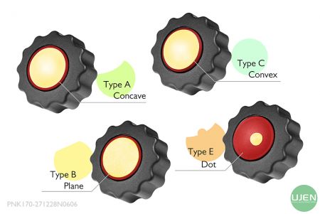 Quatre formes différentes (concave, plane, convexe et point) avec des boutons en forme