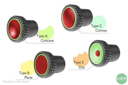 Four different shapes (concave, plane, convex and dot) with shaped knobs