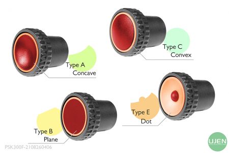 Four different shapes (concave, plane, convex and dot) with shaped knobs