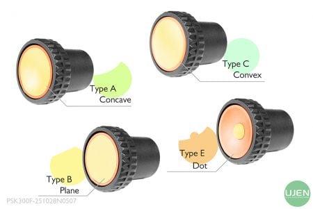 Four different shapes (concave, plane, convex and dot) with shaped knobs