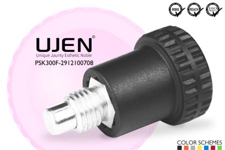 Small Indexing Plunger with Circle Plastic Clamping Knob, rest position, M12 x 1.5 x 10mm, D29, pin7 - Lock mini pull pin M12xP1.5x10mm PIN7mm Appearance