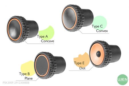 旋鈕頂端圓環有四種不同的形狀(凹、平、凸、點)供選配