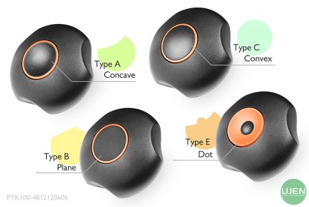 Quatre formes différentes (concave, plane, convexe et point) avec des boutons façonnés