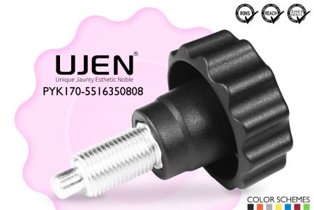 Spring Pull Pin with Star Plastic Clamping Knob, M16 x 1.5 x 35mm, D55 - Fixed pull pin M16xP1.5x35mm Appearance