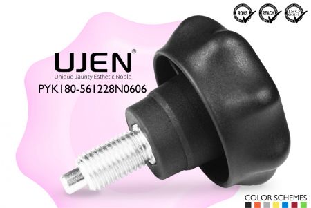 Spring Pull Pin with Star Plastic Clamping Knob, M12 x 28mm, D56 - Fixed pull pin M12x28mm Appearance