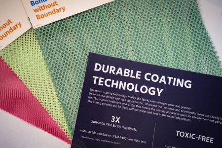 中良研发的耐磨涂布技术,这项无水涂布技术,无废水产生,亦不需热加工,没有热能损耗,且采用bluesign®认证化学品,不含VOCs、Solvent、禁用化学物质等。