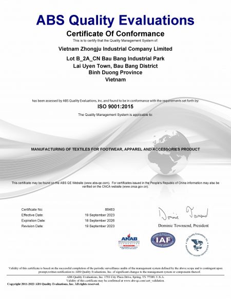 ISO9001品質管理システム証明書
