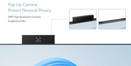 Clear 5MP webcam with pop-up design for privacy
