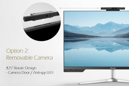 Desktop All-in-One con supporto per fotocamera girevole rimovibile da 5Mp e doppio microfono