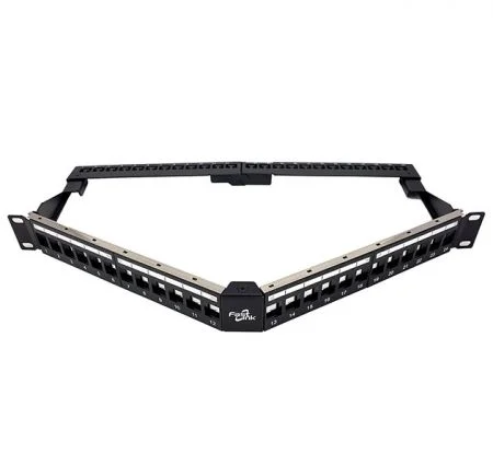 24-портовая 1U 19" экранированная угловая пустая патч-панель для высокоплотных сетевых приложений - 1U 19" экранированная 24-портовая складная незагруженная угловая патч-панель