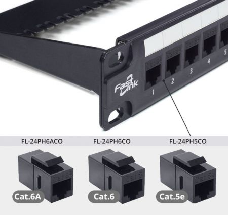 Accoppiatore Keystone Inline Nero Cat.5e, 6 & 6A UTP da 24 porte