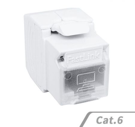 Cat 6 Slim Profile 180D Unshielded Tool-less Female Modular RJ45 Keystone Jack, High Density Network Cabling - Keystone Jack Tool-Less Cat.6 UTP 180 Degree Female Network Jack Cat 6