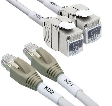Cat6A shielded Pre-terminated Keystone Jack to RJ45 Plug
