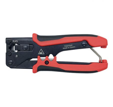 Strumento di crimpatura e spelatura parallelo di dimensioni palmari per connettori RJ45